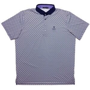 GREYSON Lake Nona CC Performance Polo Shirt Blue Geometric All Over AOP XL